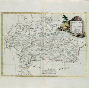 Andalusia ja Granada, G. Zulianin kaiverrus otettu Venetsiassa vuonna 1776 julkaistun uusimman atlasin Tome I:stä, Antonio Zatta, yksityinen kokoelma tekijältä G. Zuliani
