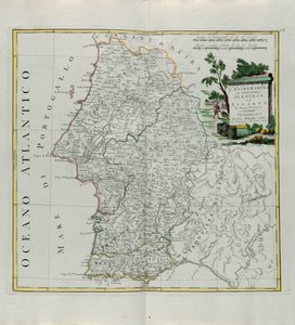 Portugalin Extremadura Alentejo tai Algarve, G. Zulianin kaiverrus otettu Antonio Zattan vuonna 1776 Venetsiassa julkaiseman uusimman atlasin Tome I:stä, yksityiskokoelma tekijältä G. Zuliani