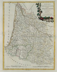 Guyennen ja Gascognen hallintotapa Bearnin ja Ala-Navarran kanssa, G. Zulianin kaiverrus otettu uusimman atlasin Tome I:stä, joka julkaistiin Venetsiassa vuonna 1776, Antonio Zatta, yksityinen kokoelma tekijältä G. Zuliani