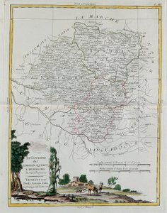 Governances of Limosin, Quercy ja Perigord, G. Zulianin kaiverrus otettu Tome I:stä Venetsiassa vuonna 1776 julkaistusta uusimmasta atlasista, Antonio Zatta, yksityinen kokoelma tekijältä G. Zuliani