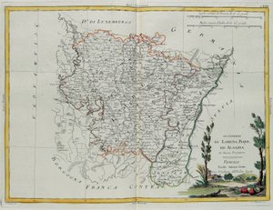 Governances of Lorraine, Barr ja Alsace, G. Zulianin kaiverrus otettu Antonio Zattan Venetsiassa julkaiseman "Uusimman atlasin" Tome I:stä, yksityinen kokoelma tekijältä G. Zuliani