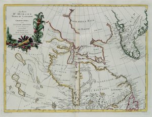 Hudson Bay, Labradorin osavaltio ja Grönlanti viereisten saarten kanssa, G. Zulianin kaiverrus Tome I:stä Venetsiassa vuonna 1778 julkaistusta "Uusimasta atlasesta", Antonio Zatta, yksityinen kokoelma