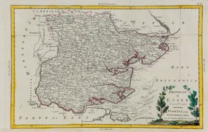 Essexin maakunta, G. Zulianin kaiverrus otettu Tome I:stä Venetsiassa vuonna 1779 julkaistusta Antonio Zattan "uusimmista atlasista", yksityiskokoelma tekijältä G. Zuliani