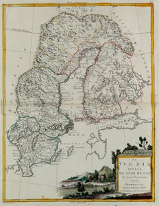Ruotsi jaettu kuningaskuntiinsa, G. Zulianin kaiverrus Tome III:sta Venetsiassa vuonna 1781 julkaistusta Antonio Zattan yksityiskokoelmasta "Uusimman atlas" tekijältä G. Zuliani