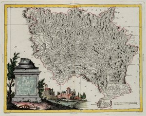 Firenzen alue, G. Zulianin kaiverrus otettu Antonio Zattan Venetsiassa vuonna 1783 julkaiseman "Uusimman atlasin" Tome II:sta, yksityinen kokoelma tekijältä G. Zuliani