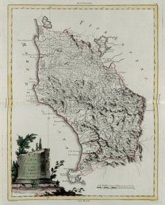 Pisan alue, G. Zulianin kaiverrus otettu Antonio Zattan Venetsiassa vuonna 1783 julkaiseman "Uusimman atlasin" Tome II:sta, yksityinen kokoelma tekijältä G. Zuliani