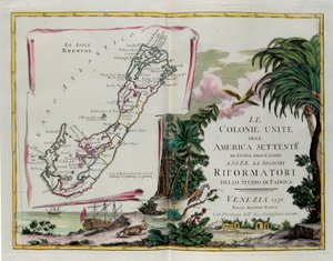 Bermudan saaret ja Pohjois-Amerikan yhdistyneille siirtomaille omistetun osion etuosa, G. Zulianin kaiverrus, joka on otettu Tome I:stä Venetsiassa vuonna 1778 julkaistusta Antonio Zattan yksityiskokoelmasta "Uusimman atlas" tekijältä G. Zuliani