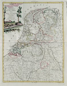 Hollannin tasavalta jaettu provinsseihinsa, G. Zulianin kaiverrus otettu Antonio Zattan Venetsiassa vuonna 1776 julkaiseman uusimman atlasin Tome I:stä, yksityinen kokoelma tekijältä G. Zuliani