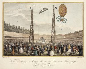 Bolognese Muzio Muzzin (1809-46) lento ilmalaiva Retirremigassa, 1838 tekijältä G. after Meloni