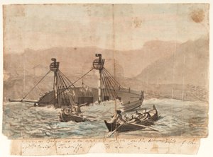 Brigg-retkikunta sellaisena kuin se ilmestyi haaksirikkoutuneena Sta Cruiz Teneriffan saaren länsipuolella joulukuussa 1774.
