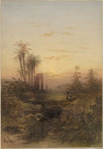Auringonlasku itämaisessa maisemassa tekijältä Gabriel Hippolyte Lebas