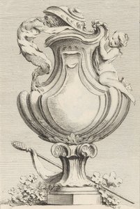 Suunnittelu maljakolle, jossa on faun ja nymfi, Livre de Vases Book of Bases, levy 1..., 1742-50. tekijältä Gabriel Huquier