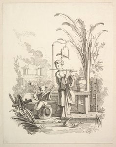 Huilisti ja lapsitimpanisti, n. 1742. tekijältä Gabriel Huquier