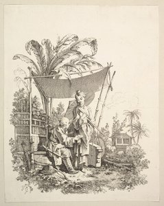 Nainen, joka näyttää uteliaisuutta sotilaalle, n. 1742. tekijältä Gabriel Huquier