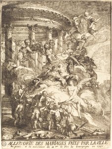 Allegoria Pariisin kaupungin solmimista avioliitoista Burgundin herttuan syntyessä tekijältä Gabriel Jacques de Saint Aubin