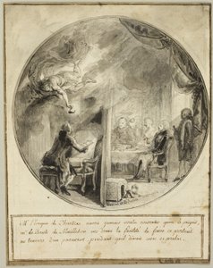 Gabriel de Saint-Aubin toteuttaa Chartresin piispan muotokuvaa tekijältä Gabriel Jacques de Saint Aubin
