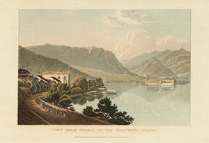 Näkymä Stresasta kauniille Isola Bella -saarelle, Maggiore-järvelle, ennen vuotta 1820. tekijältä Gabriel Ludwig Lory