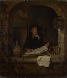 Vanha nainen kirjan kanssa, c. 1660 tekijältä Gabriel Metsu