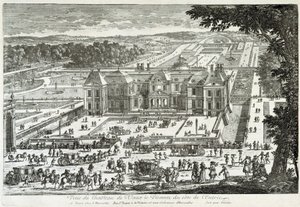 Näkymä Vaux Le Vicomten (Vaux-Le-Vicomten) linnalle sisäänkäynnin puolelta (Le oursin puutarhat) - Perellen luona, 1600-luvun loppu tekijältä Gabriel Perelle