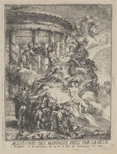 Allegoria Pariisin kaupungin solmimista avioliitoista Burgundin herttuan syntymän yhteydessä, 1751 tekijältä Gabriel de Saint Aubin
