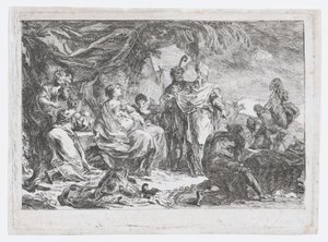 Laban etsii kotijumaliaan, n. 1753. tekijältä Gabriel de Saint Aubin
