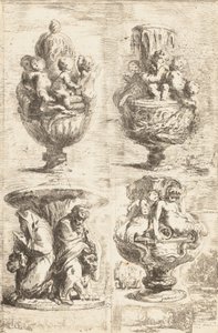 Neljä maljakkoa, 1754. tekijältä Gabriel de Saint Aubin