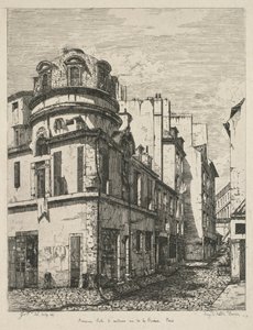 Etsaus Vanhasta Pariisista: Entinen lääketieteellinen koulu rue de la Bûcherie..., 1865.