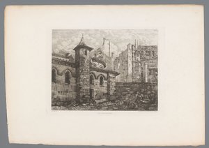Gezicht op Saint-Julien-le-Pauvre Saint Julian the Poor (otsikko esineessä) France etsen uit 1874 (sarjan nimi) Etsaus vuonna 1874 (sarjan nimi)