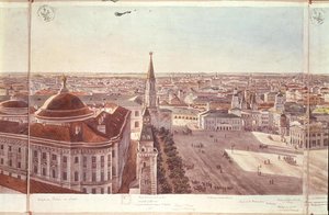 Moskovan panoraama, joka kuvaa entistä senaatin palatsia (nykyinen kabinetti), Kremlin linnoitukset ja Punainen tori, 1819 (wc paperilla) (ks. 170139-170146)
