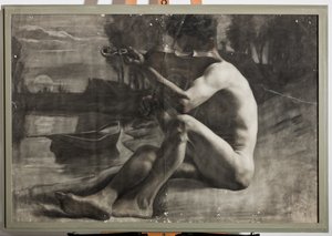 Mieshahmo, alaston (hiili paperilla)