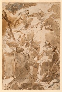 Piirros, Kolminaisuus ja apostolit, Pietari ja Paavali, 1770-80. tekijältä Gaetano Gandolfi