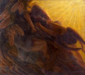 Enkelien lankeemus, triptyykki tekijältä Gaetano Previati
