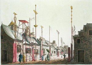 Pekingin suuret muurit, kuvitus Giulio Ferrarion teoksesta "Le Costume Ancien et Moderne", julkaistu noin 1820-30-luvuilla (värillinen kaiverrus).