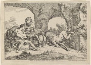 Chiron opettaa musiikkia Akhilleukselle tekijältä Gaetano Zompini after Giovanni Benedetto Castiglione