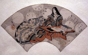 Court Lady Preparing Ink, design tuulettimelle, n.1818-30 (puupalikkaprintti)