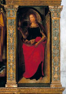 Polyptyykki syntymäkirjalla ja sivupaneeleissa pyhät Pietari, Paavali, Klemens ja Magdelena (Maarja Magdeleena) tekijältä Galeazzo and Aleni Tommaso fl.1505-15) Campi