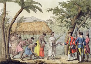 Kuningatar Oberea vastaanotti kapteeni Samuel Wallisin (1728-1830) Tahitin saarella