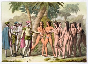 Christopher Columbus ja Hernan Cortes saavat lahjaksi intiaanitytön, 1820-1839