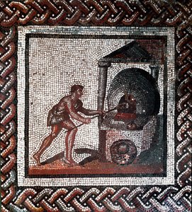 Leivän valmistus kohtaus. (mosaiikki, 2. vuosisadan loppu, 3. vuosisadan alku) tekijältä Gallo Roman