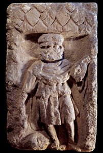 Gallo-roomalainen taide: kolmipäädiviniitit eli Merkuriuksella on kolme päätä. Relief kiveen. 1. vuosisadalla eKr. - 5. vuosisadalla jKr. Pariisi, Musee Carnavalet tekijältä Gallo Roman