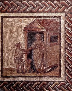 Gallo Roman Art: mosaiikkipäällyste, joka edustaa maalaismaista kalenteria. Juhlakohtaus. 2. vuosisadan loppu, 3. vuosisadan alku JC:n jälkeen. Saint-Romain-en-Galista (Rhône). Saint Germain en Laye, kansallinen arkeologinen museo tekijältä Gallo Roman
