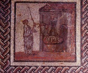 Gallo Roman Art: mosaiikkipäällyste, joka edustaa maalaismaista kalenteria. Työssä on hiomalaikka. 2. vuosisadan loppu, 3. vuosisadan alku JC:n jälkeen. Saint-Romain-en-Galista (Rhône). Saint Germain en Laye, kansallinen arkeologinen museo tekijältä Gallo Roman