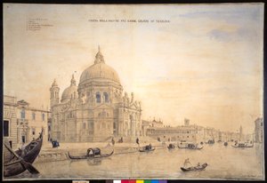 Chiesa della Salute, Canal Grande, Venetsia (kynä ja muste vesivärillä paperille) tekijältä Gaspar van Wittel