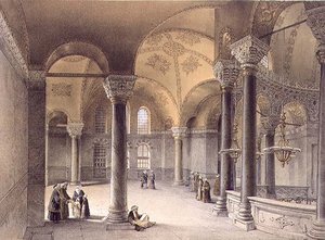 Haghia Sophia, levy 14: Itämainen galleria, kaiverrus Louis Haghe (1806-85), julkaistu 1852 (litho) tekijältä Gaspard (after) Fossati