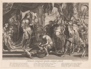 Thomiris upottaa Cyrusin pään verimaljaan tekijältä Gaspard Duchange (attributed to)
