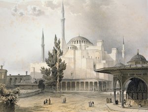 Hagia Sofian sisäpiha (levy 15), kaiverrus Louis Haghe (1806-85), julkaistu 1852