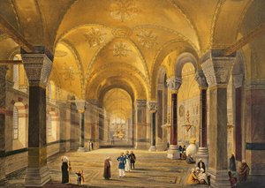 Haghia Sophia, taulu 12: Meme-galleria lounaiskulmassa, kaivertaja Louis Haghe (1806-85), julkaistu 1852.