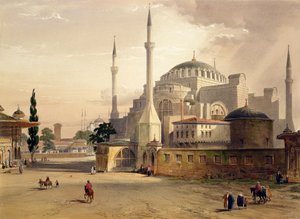 Hagia Sophia, levy 17: moskeijan ulkokuva, kaiverrettu Louis Haghe (1806-85), julkaistu 1852
