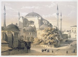 Hagia Sophia, levy 19: moskeijan ulkokuva, kaiverrettu Louis Haghe (1806-85), julkaistu 1852