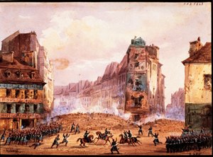 Kohtaus vuoden 1848 vallankumouksesta, kulttuuri Sainte Catherine Streetin barrikadista helmikuussa, kirjoittanut Gobaut, Ranska tekijältä Gaspard Gobaut